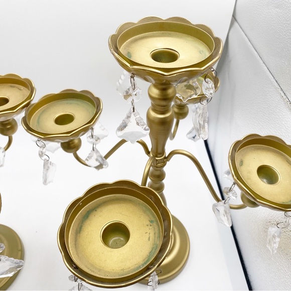 Gold Candelabra Set Candle Stand Crystal Accents Wedding Cute Fancy Elegant - Picture 5 of 10